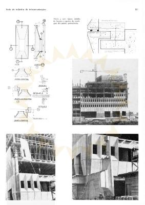Detalhes da montagem da fachada [título atribuído], 1971. Fonte:Sede da indústria de telecomunicações. Fonte: Acrópole,São Paulo, ano 32, n. 381, p 23, jan 1971