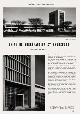 Publicação do projeto em revista internacional em edição dedicada ao Brasil [título atribuído], 1947. Usine de torrêfaction et entrepots. L'acrchitecture d'aujourd'hui. Paris, ano 18, n.13-14, p.86, set. 1947 [imagem editada]