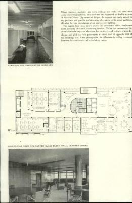 Planta do 8 andar e fotografias internas publicadas em revista internacional [título atribuído] Fonte: Office Building, Rio de Janeiro, Brazil. The Architectural Forum, p.74, ago. 1944.
