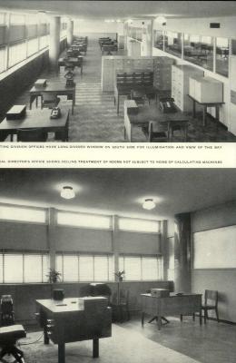 Fotografias internas das salas com janela bi-partida publicadas em revista internaciona [título atribuído] Fonte: Office Building, Rio de Janeiro, Brazil. The Architectural Forum, p.71, ago. 1944.