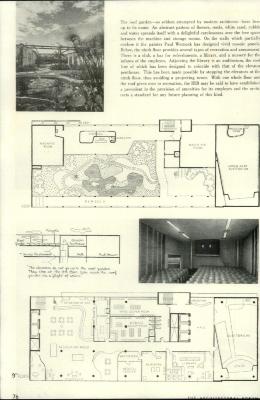 Plantas do terraço e do 9 andar e fotografias correspondentes publicadas em revista internacional [título atribuído]. Fonte: Office Building, Rio de Janeiro, Brazil. The Architectural Forum, p.76, ago. 1944.